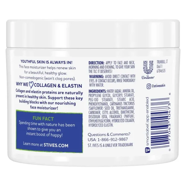 تصویر پشت محصول کرم مرطوب‌کننده کلاژن و الاستین سینت ایوز St.Ives Renewing Moisturizer