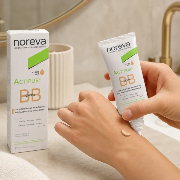 بی بی کرم Noreva Actipur Light در حال استفاده روی دست