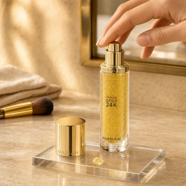 استفاده از پمپ پرایمر طلای گرلن Parure Gold 24K روی پالت شیشه‌ای