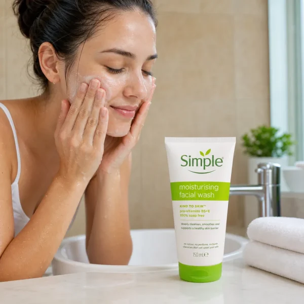 استفاده از ژل شستشوی صورت سیمپل مدل Moisturising Facial Wash در روتین پاک‌سازی