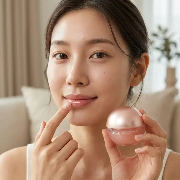 استفاده از ماسک لب ژله‌ای PDRN آبیب روی لب
