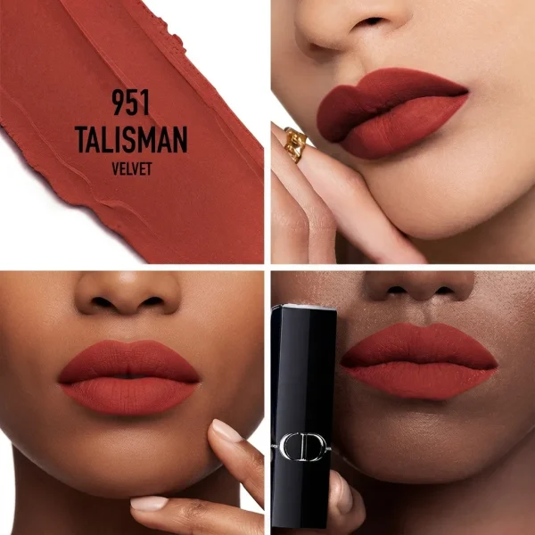 استفاده از رژ لب مخملی 951 Rouge Dior Lucky Clover روی لب