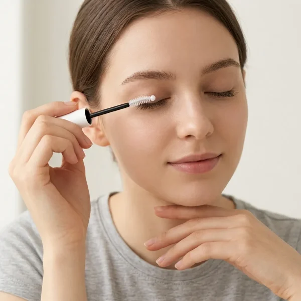 مدل در حال نمایش سرم مراقبت مژه Lash Boost دکتر آلتیا