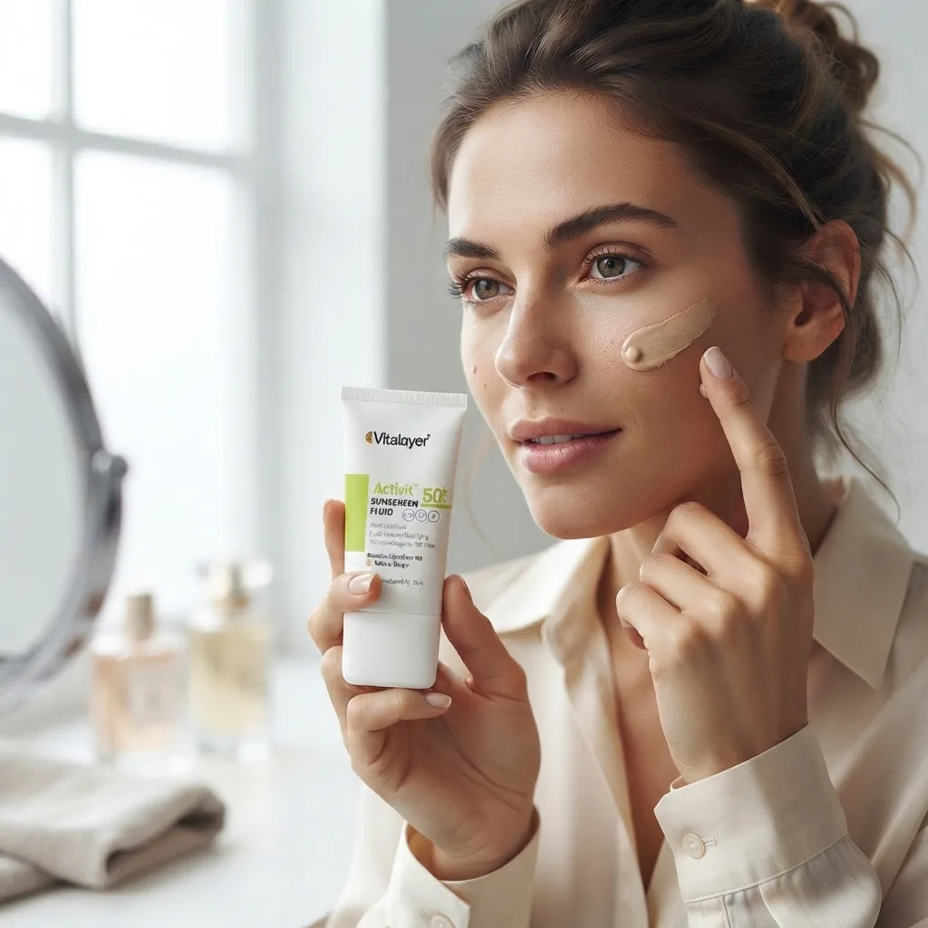 فلوئید ضدآفتاب رنگی ویتالیر مدل Activit SPF 50+ بژ طبیعی