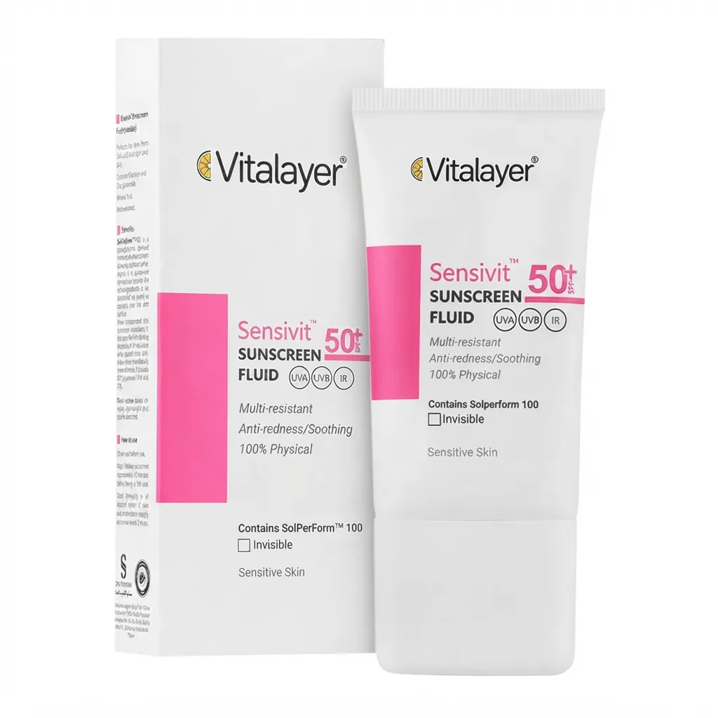 فلوئید ضدآفتاب فیزیکی ویتالیر مدل Sensivit SPF 50+ بژ طبیعی