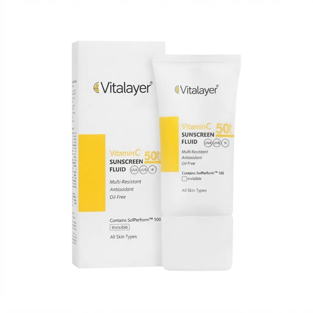 فلوئید ضدآفتاب بی‌رنگ ویتالیر مدل Vitamin C SPF 50+