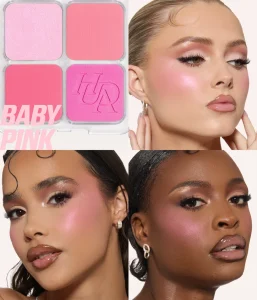 استفاده از پالت رژگونه Blush Filter هدی بیوتی روی گونه Baby Pink